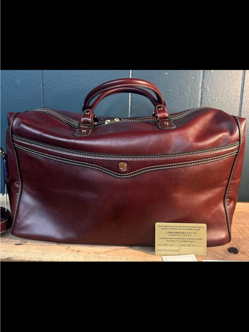 Gold PFEIL Leather Weekender Duffle Bag Oxblood Germany Rare Aniline Calfskin